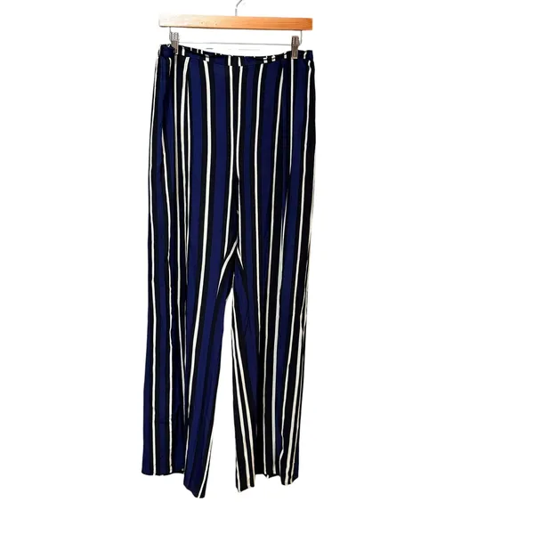 Maeve Anthropologie Navy Blue White Striped Wide Leg Pants High Rise Viscose M - Image 2