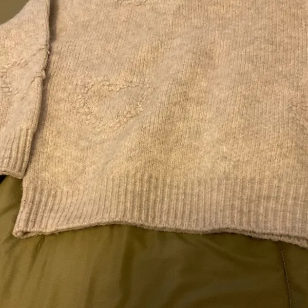 FRNCH Paris Cream Textured Heart Knit Crewneck Sweater Medium - Image 9
