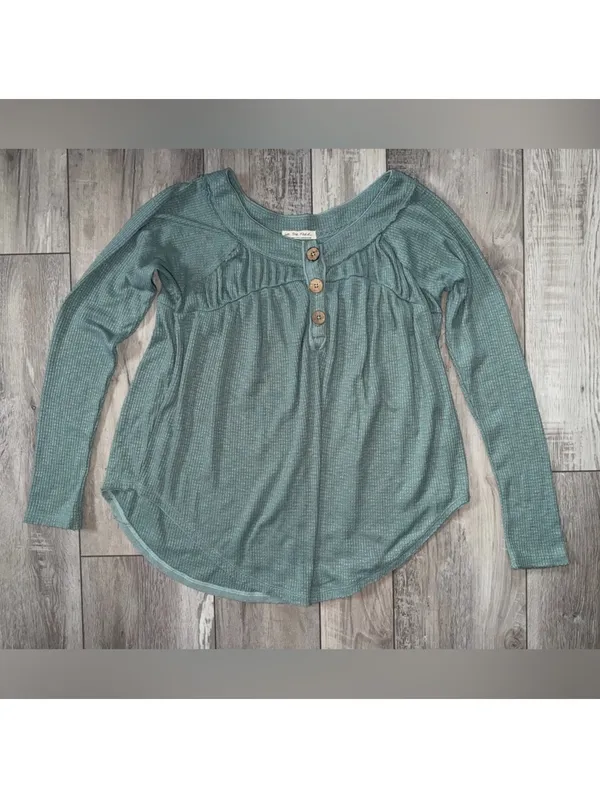 Free People We the Free Must Have Henley Waffle Aqua blue Long Sleeve size large - Image 7
