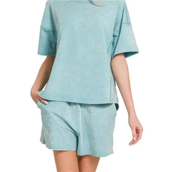 Zenana ✨NWT‎ Acid Washed Short Sleeve Tee & Shorts Set - Image 3