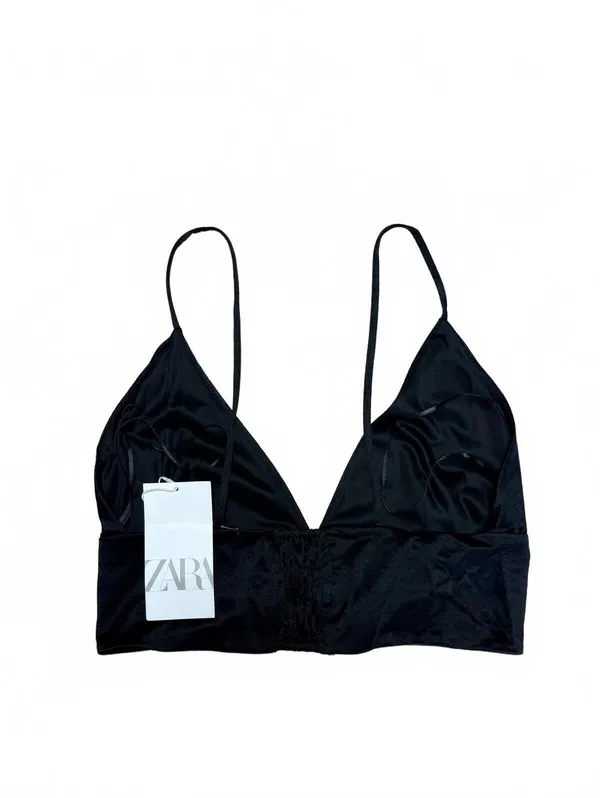Zara Black Satin Bow Nwt Crop Top Y2K Coquette Party Bralette Cami L - Image 2