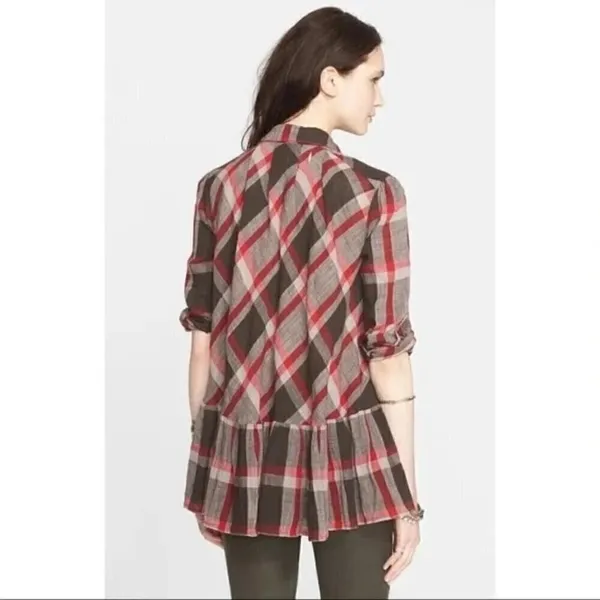Free People Peppy in Plaid Red & Brown Plaid‎ Long Sleeve M - Image 2