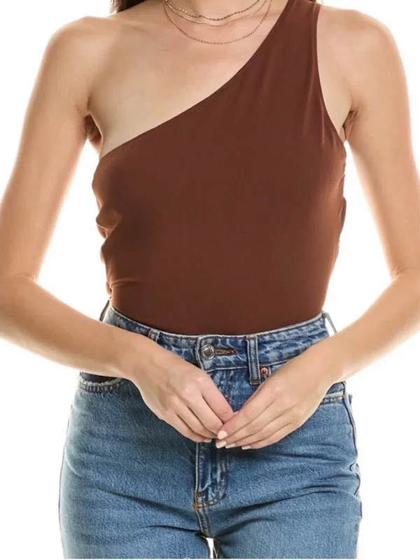 FREE PEOPLE Can't Stop Me Asymmetrical Bodysuit - Brown - Image 6
