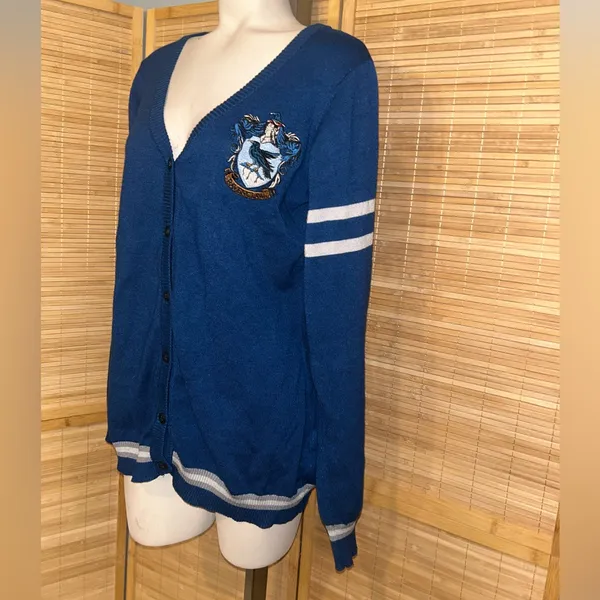 Harry Potter Blue Ravenclaw Cardigan Academic Varsity Stripe sweater Large - Image 3