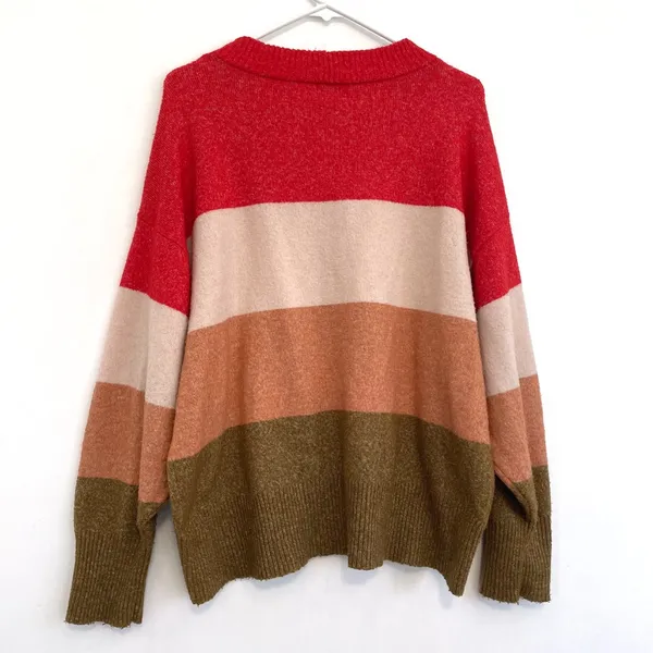 A NEW DAY Slouchy Crewneck Pullover Sweater Red Beige Orange Colorblock Striped - Image 10