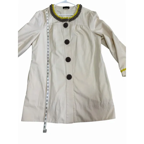 Boden Artisan‎ Cream Coat W/Gray Bobble Buttons & Kiwi Trim Women's Size L/XL - Image 11