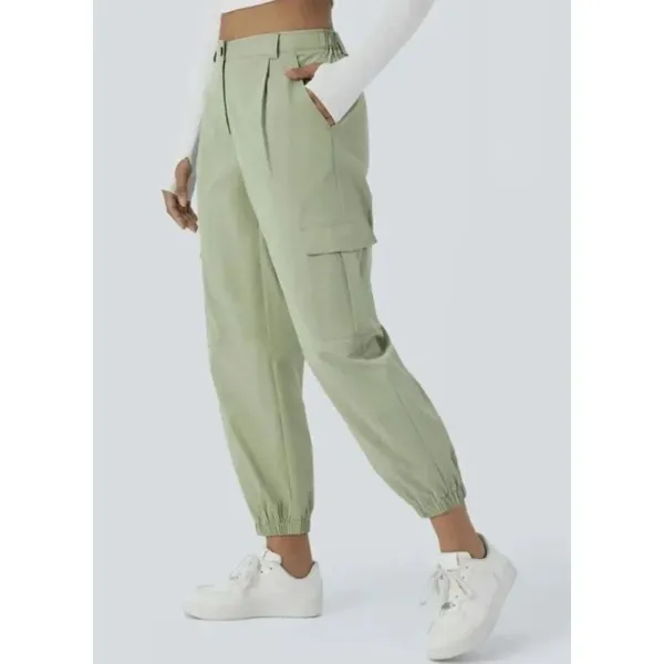 Halara Green Cargo Jogger Cotton Twill Elastic Cuffs Pockets Pants Large - Image 10