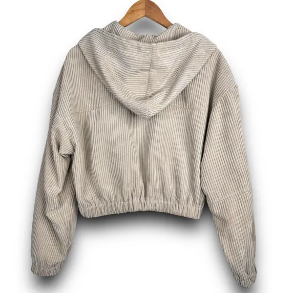 Altard State Cropped Corduroy Hooded Jacket Zipper Front Light Tan Beige Medium - Image 4