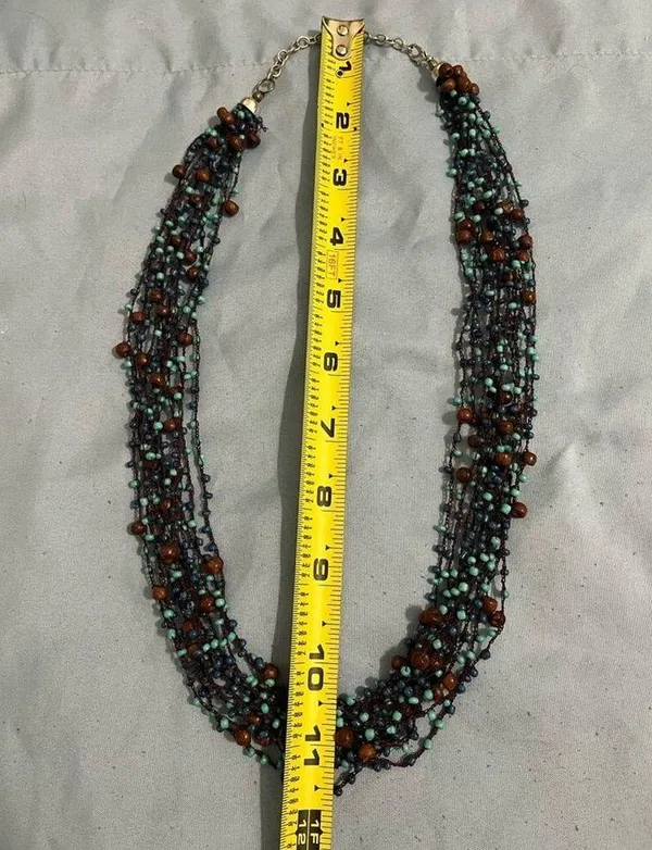 Blue and Brown Beaded Boho Necklace - Image 4