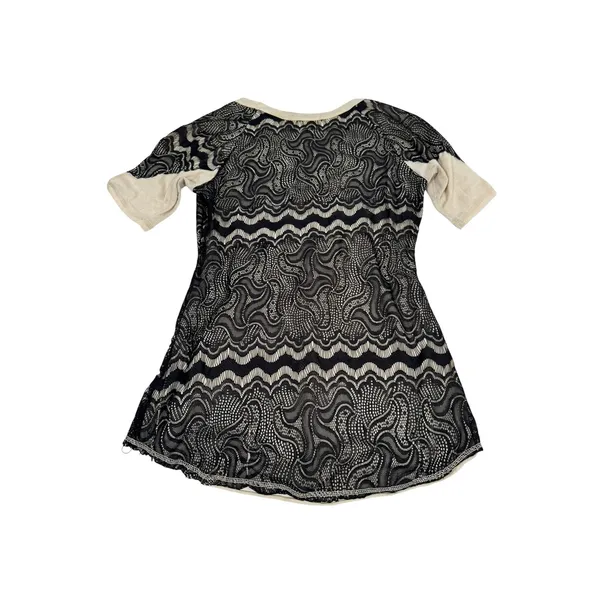 BKE Boutique Womens Small Black Lace Beaded Crochet‎ Bib Short Sleeve Top Cream - Image 4