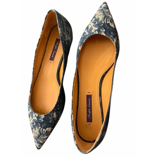 Ralph Lauren Purple Label Woven Denim Floral Women’s Point Toe Flat SZ 39.5 9.5 - Image 5