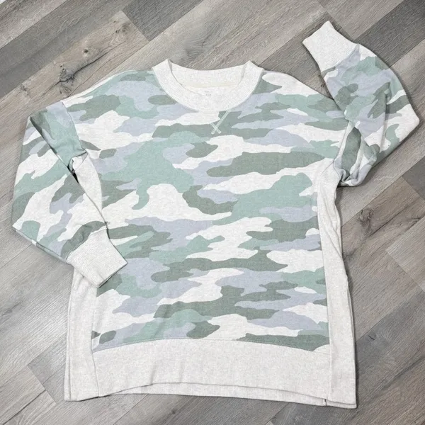 Aerie Good Vibes Dessert Sage Camo Oversized Split Side Sweatshirt Small - Image 12
