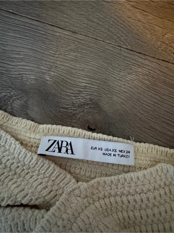 Zara Cream Knit Eyelet Twist Strapless Top - Image 5