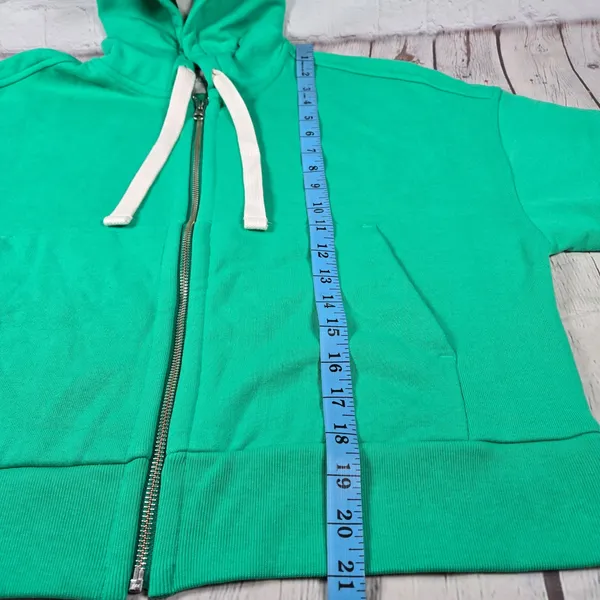 Everlane Organic Cotton Full Zip Hoodie Bright Jade Green Size Small‎ Cropped - Image 9