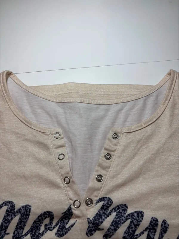 Women’s Cream Graphic Henley Tank Shirt - 'Not My First Rodeo' - Image 8