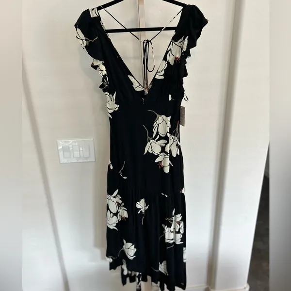 Free People She's A Waterfall Maxi Floral Dress Black Combo Size 4 - Image 4