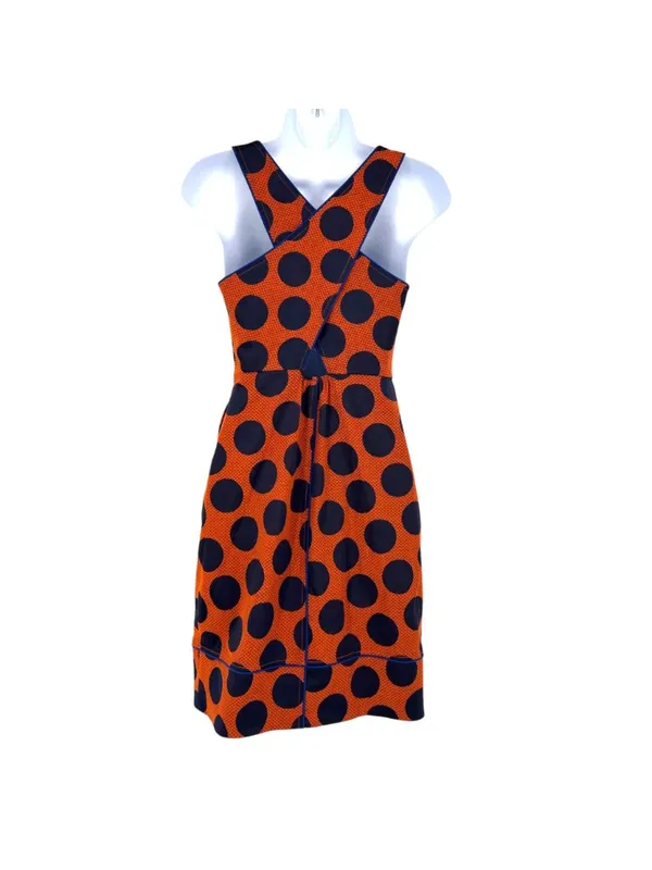 Maeve Rokin Polka Dot Preppy Retro Crossback Dress Orange Blue Size 0 - Image 6