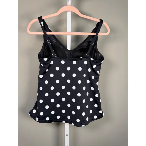 Swim Solutions Polka Dot Tummy Control Tankini‎ Top 14 V Neck Padded Modest - Image 3
