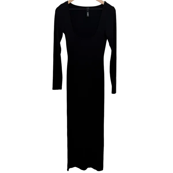 Skims Soft Lounge Long Sleeve Dress Maxi Onyx Black Size Large - Image 3