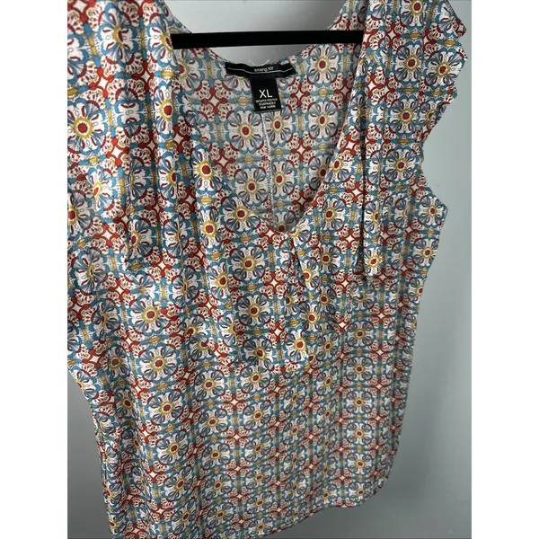 Amang NY Top Womens XL Peasant Boho V-neck Cap Sleeve Stretch‎ Colorful - Image 9