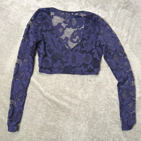 Runaway Lace Crop Top‎ Womens XS Blue Floral Surplice Wrap Whimsigoth Fairy - Image 5
