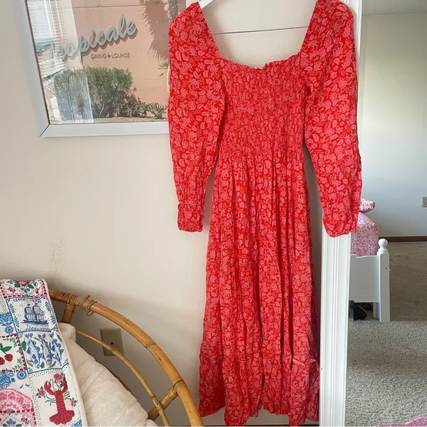 Anthropologie Dolan Stratton Smocked Floral Long Sleeve Midi Dress Size Medium - Image 7