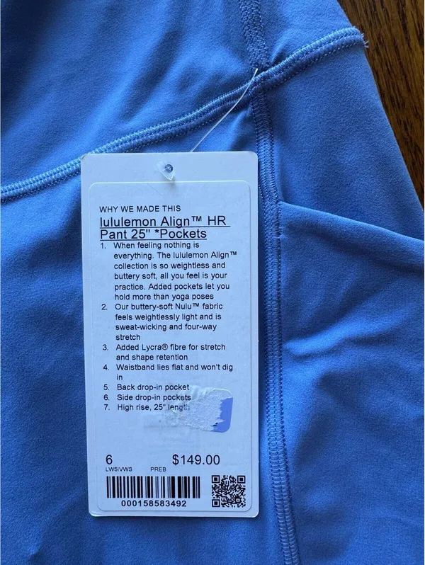 Lululemon Align With Pockets High Rise 25” Prep Blue Size 6 NWT - Image 4