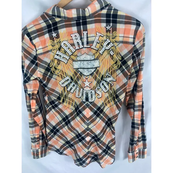 Harley Davidson Button Down Lightweight Plaid Shirt Size Small - Image 5