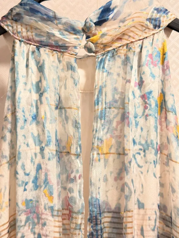 Anthropologie Somerset Halter Maxi Dress Smocked Waist Blue Floral Size Small - Image 4