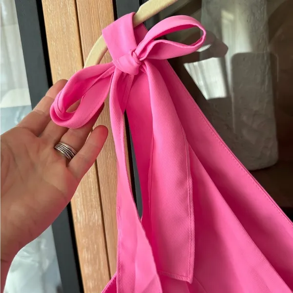 Amanda Uprichard Allora Dress shocking pink bows barbiecore mini vneck cocktail - Image 7