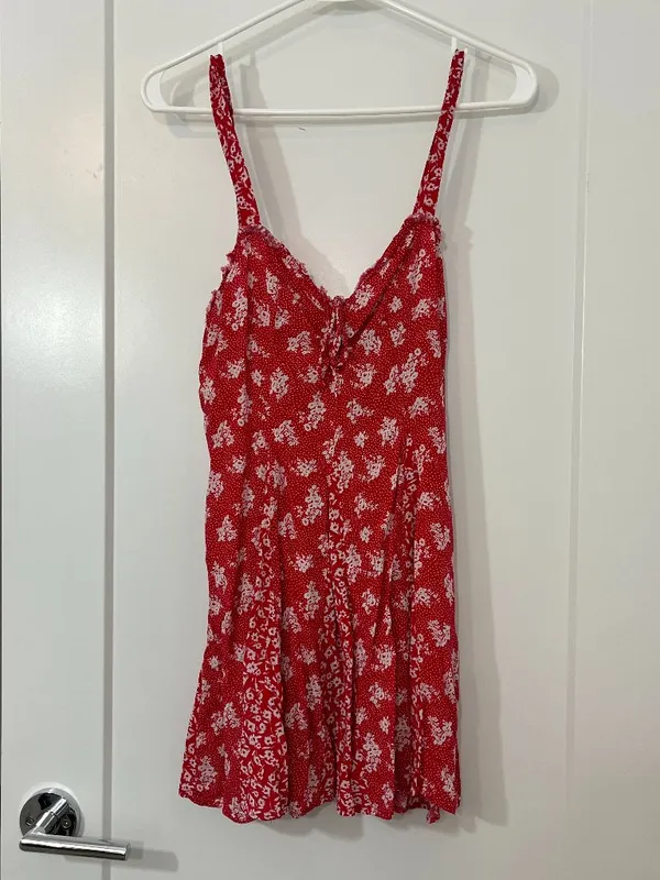 Free People Small Red Ditsy Floral Tie-Front Mini Tank Dress - Image 3