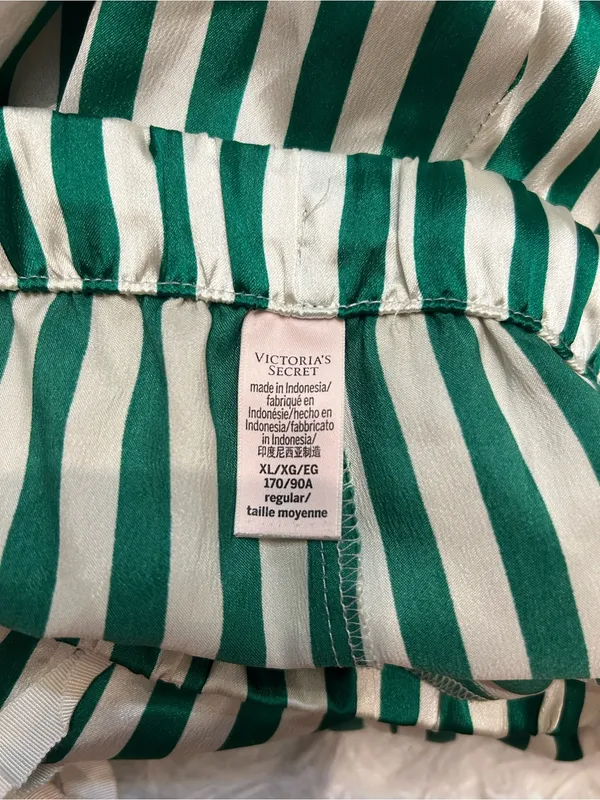 Victoria’s Secret satin green white stripe wide leg pajama pants woman’s XL - Image 5