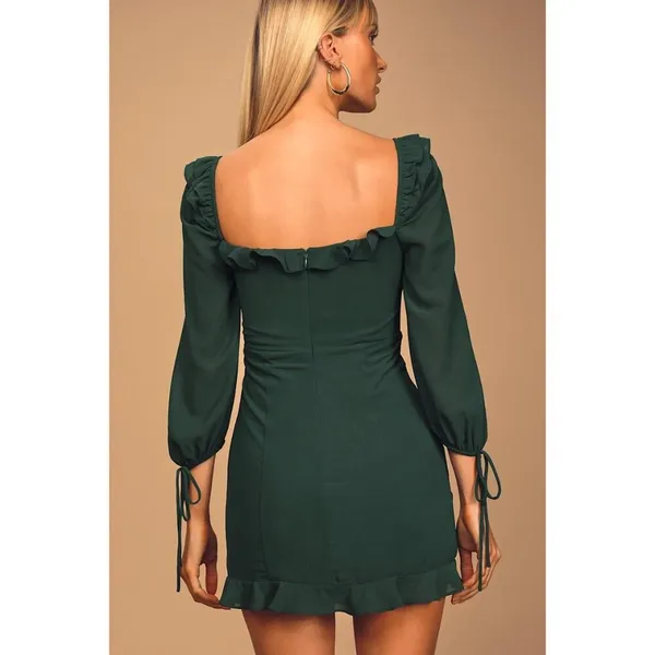 NWT Lulus It Happened in Dublin Forest Green Ruched Lace-up mini dress Sz XS‎ - Image 3