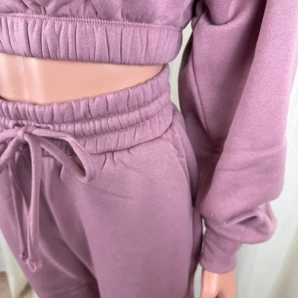 Zenana 2 Pcs Crop Sweatshirt Tracksuit Jogger Pants Set Outfit Active Loungewear Dusty Rose Pink Size Large - Image 4
