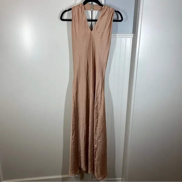 Show Me Your Mumu Jasmine‎ Halter Midi Dress rose gold luxe satin size xs formal - Image 2
