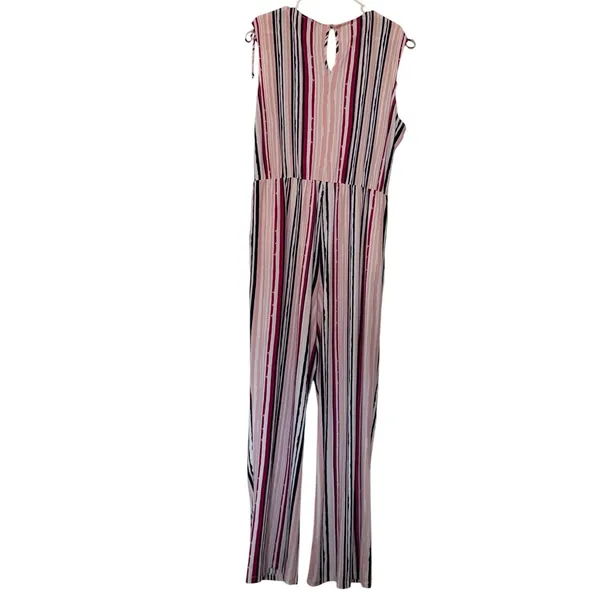 New Directions sz XL Striped Tie Sleeve Wide Leg Jumpsuit Romper Comfy Stretchy - Image 6