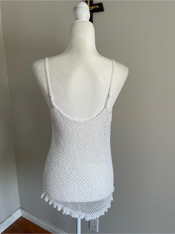 White Crochet V-Neck Camisole Tank - Image 5