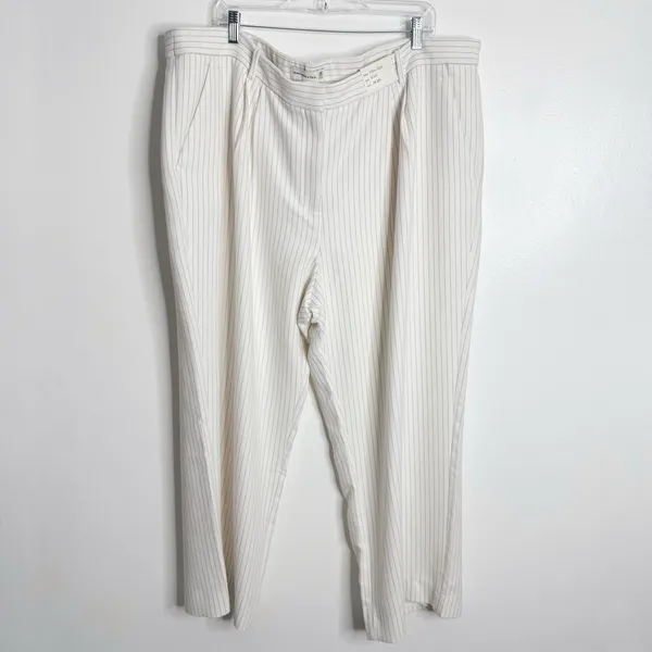 NWT Abercrombie & Fitch Ultra High Rise Wide Leg Pinstripe Pants White 22‎ Short - Image 2