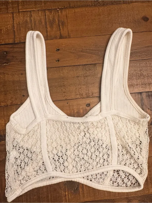 ZARA Lace-Panel Ribbed Crop - Image 4