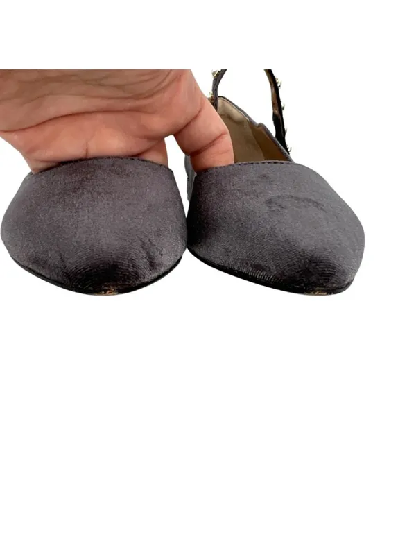 Draper James Abigail Velvet Mary Jane Flats Pearl Embellished Gray Size 8 - Image 5