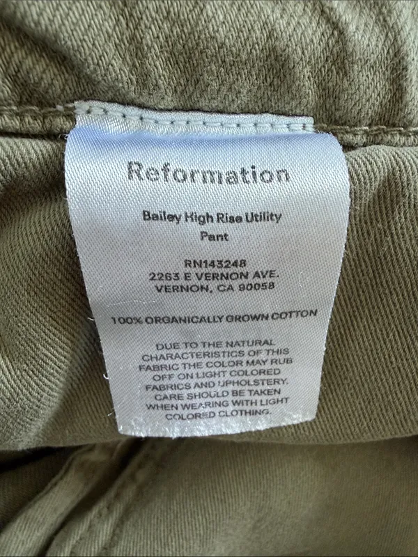 Reformation Bailey High Rise Utility Pants Sz 30 Olive Green Cargo Straight Leg - Image 6