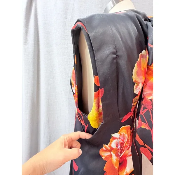 Karen‎ Millen Rose Floral High Neck Bow Back Double Sleeve Maxi Midi Dress US 8 - Image 14