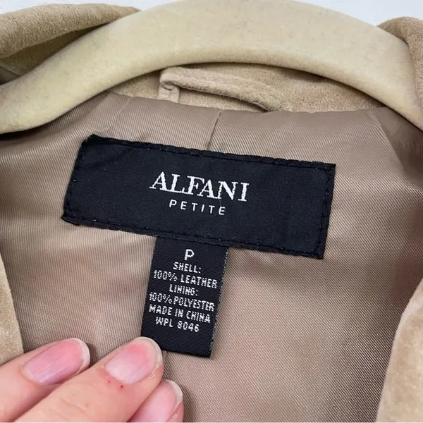 Alfani Tan Leather Women Blazer Jacket SP Suede Fall Classic Preppy Coat Classic - Image 6
