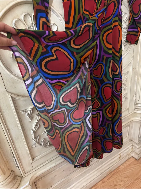 Farm Rio Rainbow Wild Hearts, Valentine Long Sleeve Maxi Dress Sz S Retail $220 - Image 8