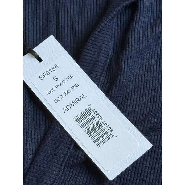 NWT Michael Stars Nico polo tee navy blue admiral eco 2x1 ribbed short sleeve S - Image 5