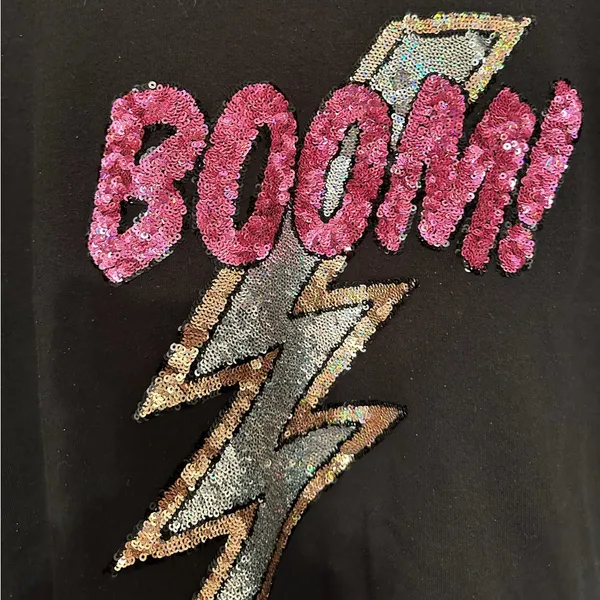 Victoria’s Secret PINK Sequin Boom Lightning Bolt Graphic Black Pullover Medium - Image 4