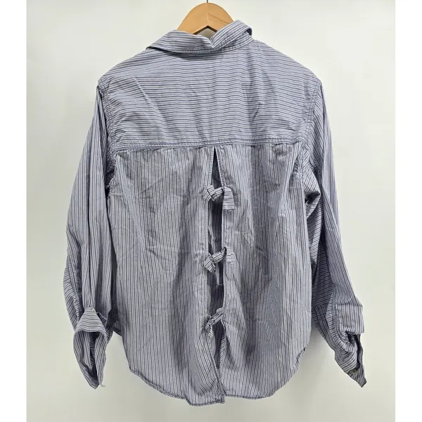 Free People Button Down Womens Medium Tie Back Blue White Striped EUC - Image 3