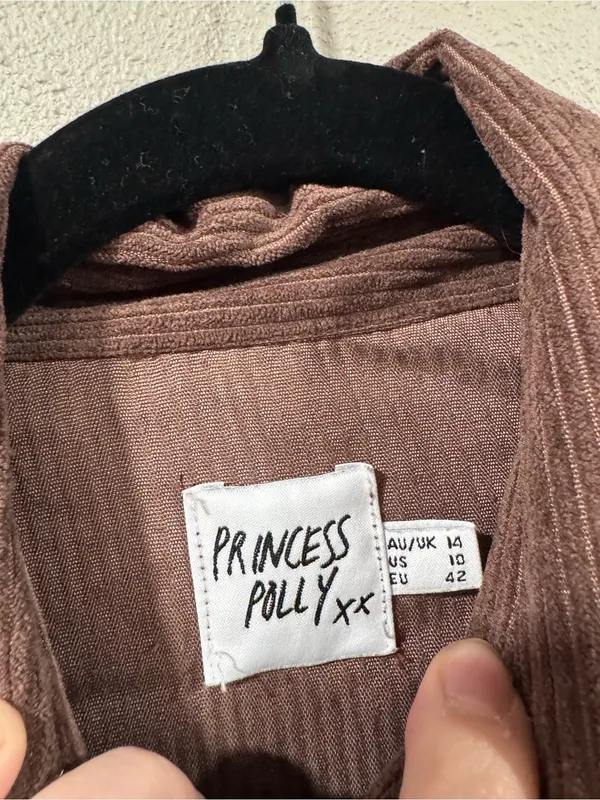 Princess Polly Cropped Corduroy Button-Front Shirt Jacket - Brown - Image 3