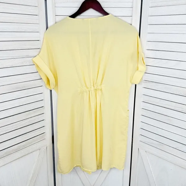 Zara Button Front Tie Waist Shirt Dress‎ Yellow XS Cap Sleeve - Image 11