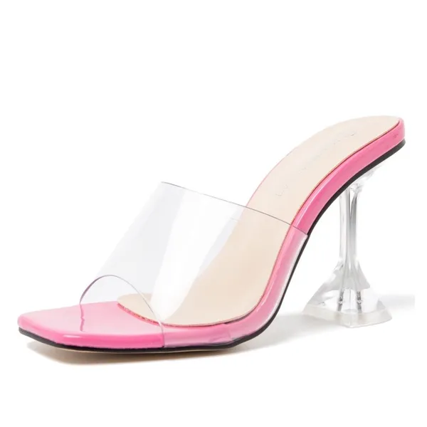 MAIERNISI Clear‎ Heels Sandals Square Toe High Stiletto Mules Slip on Wedding 9 - Image 2